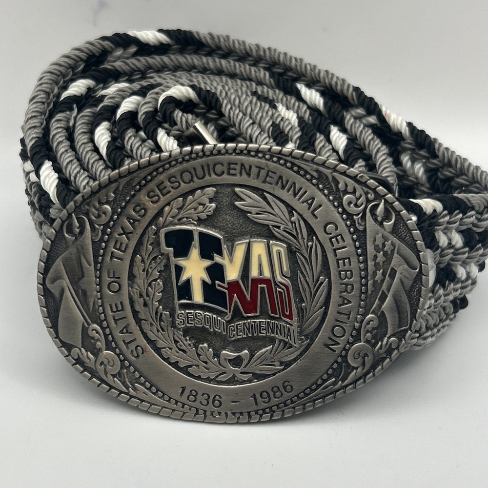 VTG 1986 Texas Sesquicentennial Belt&Buckle Set Texoma Leather & Brass 1836-1986